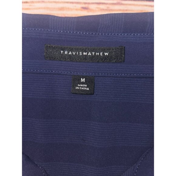 Travis Mathew Mens Navy Striped Polo Shirt Medium Nylon Blend - Picture 5 of 7